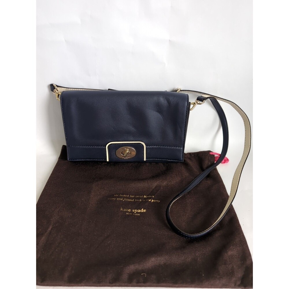 KATE SPADE Hampton Road Juliana Leather Crossbody Shoulder Purse Bag Navy Blue
